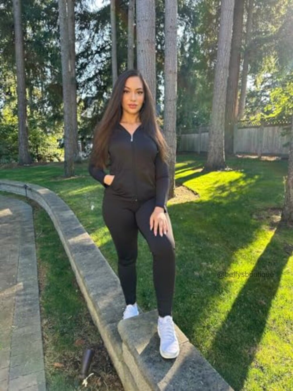 Women's 2 Piece Tracksuit Zip Hoodie Leggings Slim Fit Active Set - Picture 2 of 6